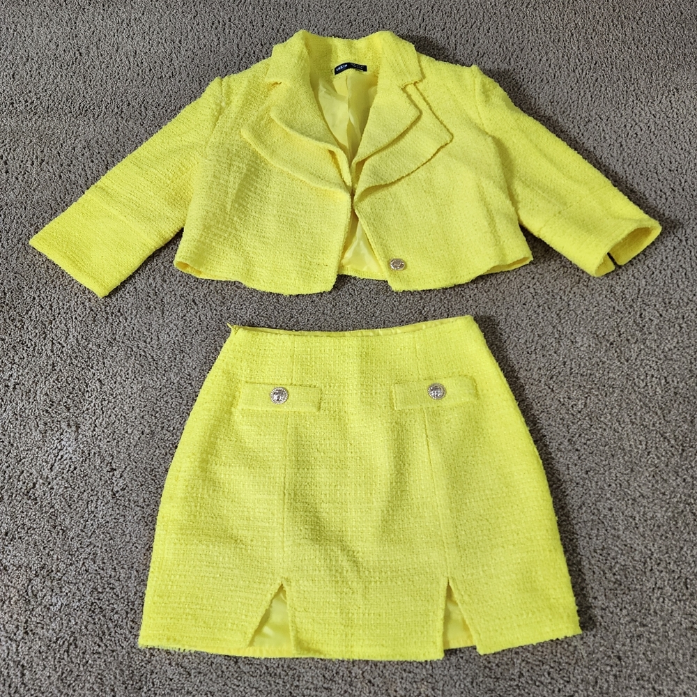 SHEIN Yellow Tweed Two-Piece Co-Ord Set